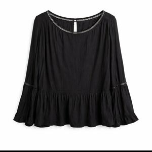 George Black Boho Peasant Top XXL | Flowy Rayon Blouse